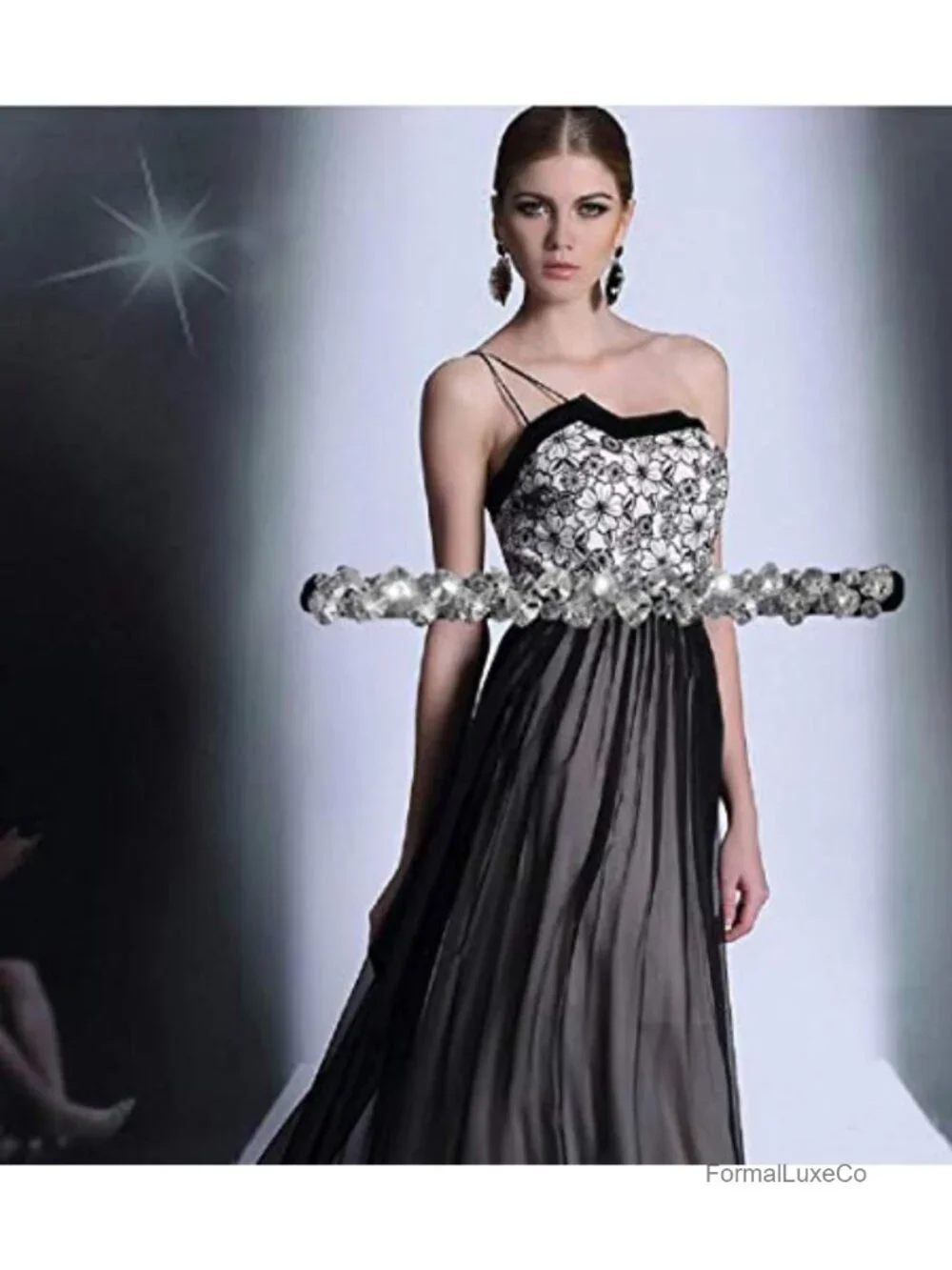 Rhinestone Stretch Waist Belt for Dresses Vintage Silver Buckle